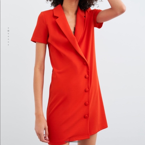 zara red button dress